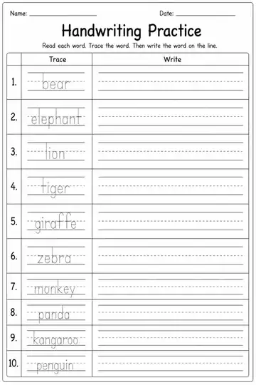Animals printable worksheet