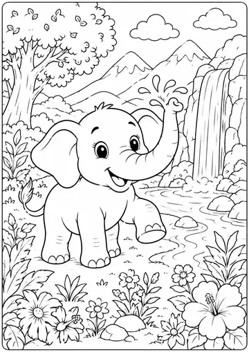 Elephant Waterfall printable worksheet preview