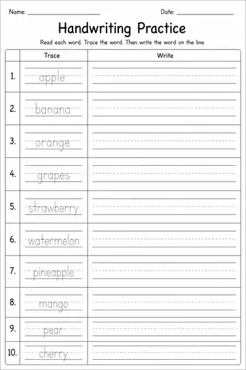 Fruits Practice printable worksheet