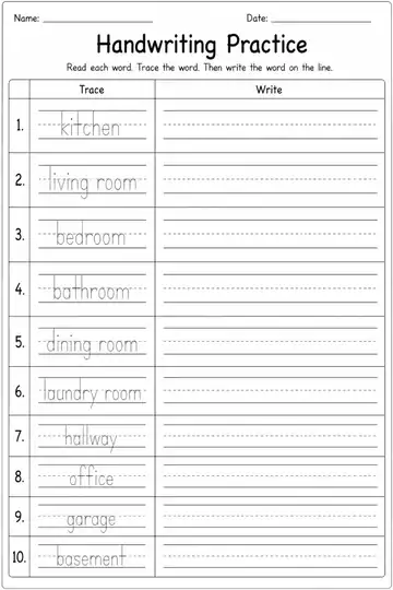 Rooms in the House printable worksheet preview