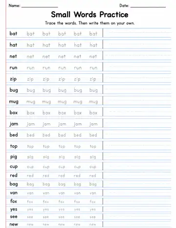 Small Words Practice 1 printable worksheet preview