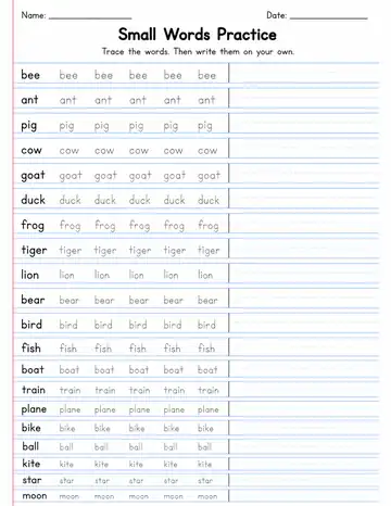 Small Words Practice 3 printable worksheet preview
