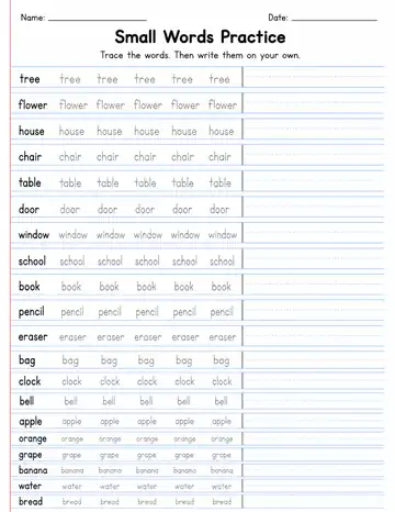 Small Words Practice 4 printable worksheet preview