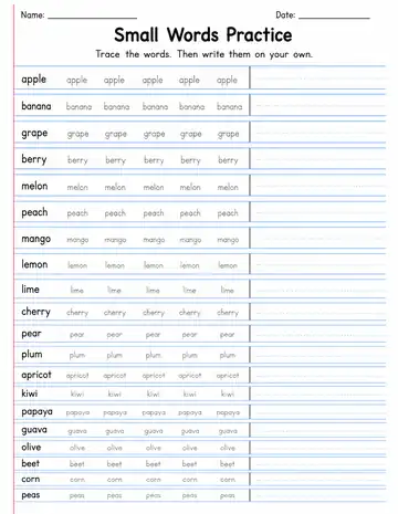 Small Words Practice 5 printable worksheet preview