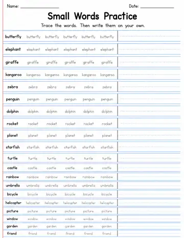 Small Words Practice 8 printable worksheet preview