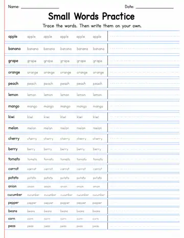 Small Words Practice 9 printable worksheet preview